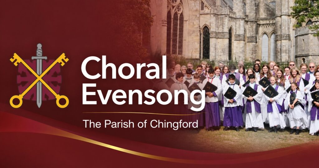Choral Evensong at ss Peter and Paul, Chingford, including the Sword and Key of ss Peter and Paul and a photo of the massed choir after the final Evensong at Salisbury cathedral, summer 2025